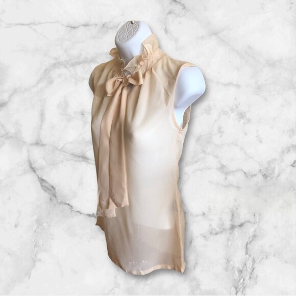 NWT Ruffle Neck Bow Tie Sleeveless Top Blouse Officecore Career XS - Picture 2 of 8